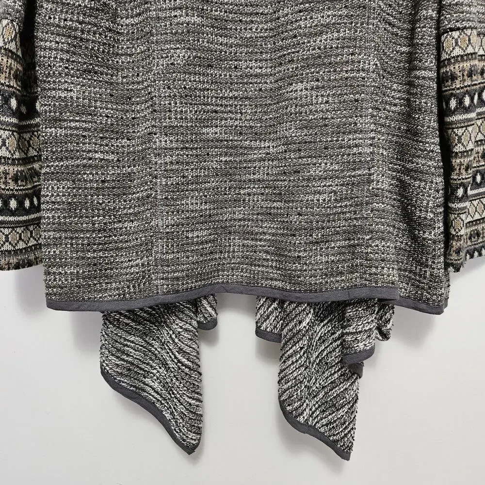 En Creme Small Duster Cardigan Sweater Gray Long Sleeve Open Front SW/Fair Isle
